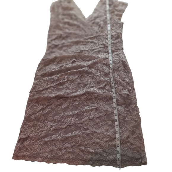 Blu Sage Taupe Lace Overlay Floral Sleeveless Double V Midi Slip Dress Sz 14P - Picture 6 of 8